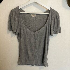 Cute Gray Ribbed Short Sleeve Tee